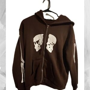 Skeleton Print Zip Up Thermal Lined Hoodie